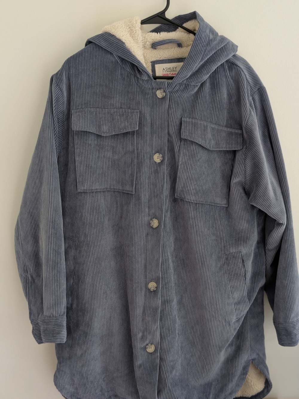 Ashley By 26 International Hooded Corduroy Trench in Dusty Blue